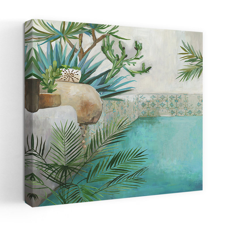 Oasis tranquille au bord de la piscine, art mural côtier abstrait, H 36 po x l 36 po