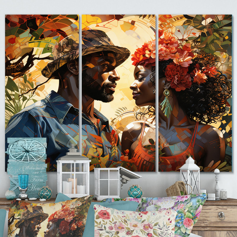 «African Couple Resilient I» sur toile, reproduction de 3 pièces, H 40 po x l 60 po x P 1 po