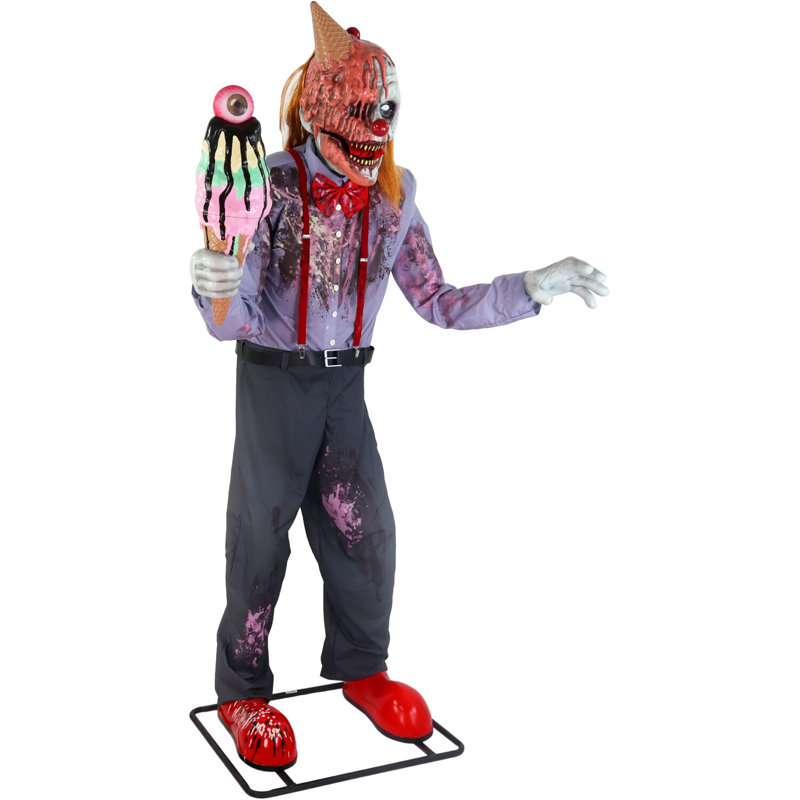Scary Circus Clowns Haunted Hill Farm 6.9 ft. Motion-Activated I Scream Clown Halloween Animatronic by Tekky