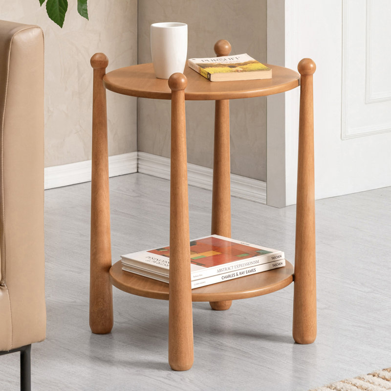 Pablo Solid Wood End Table with 2-Tier Storage, Mid Tone Honey