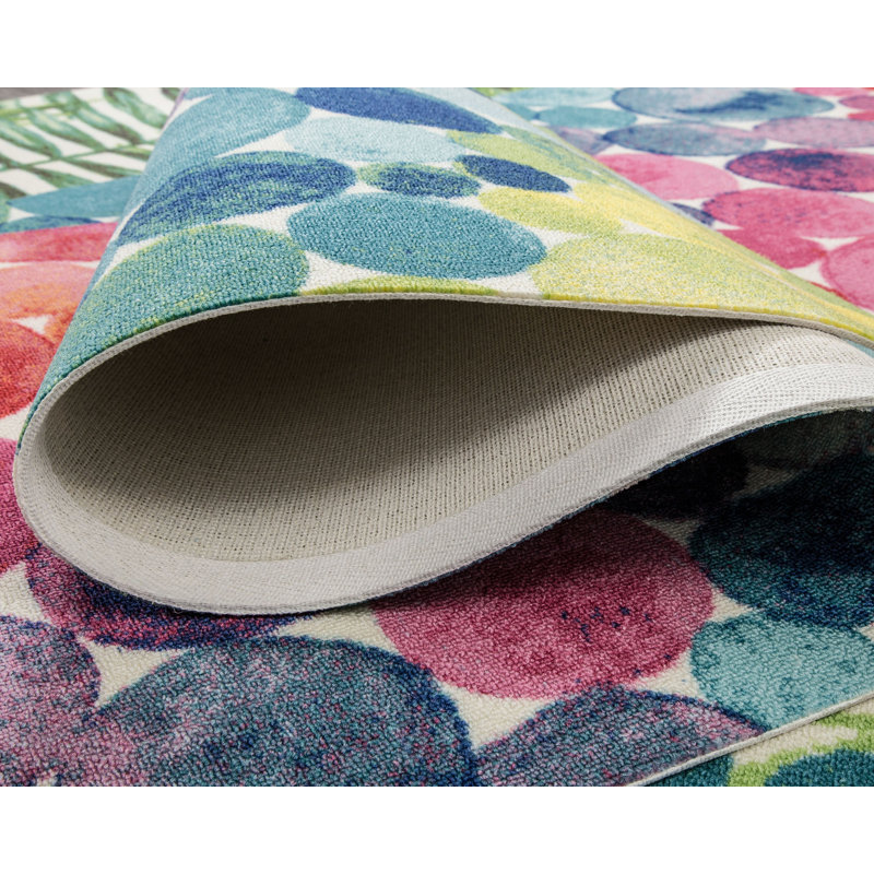 SUNSHINE Multicolored Bubbles Design Performance Outdoor Rugs Green/Multi Pink/Yellow, Rectangle 5' x 7'