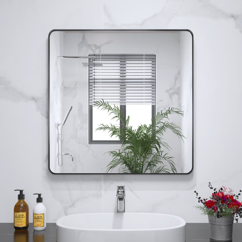 Miroir de salle de bain mural et d'angle Lesamuel, Noir, Carrée, 30 po x 30 po