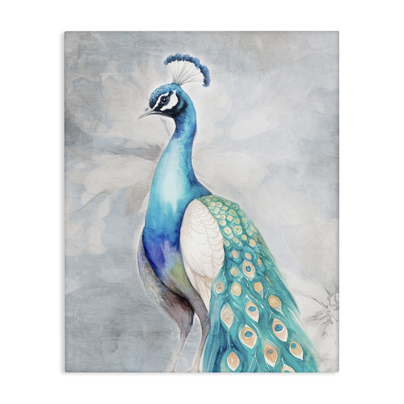Élégant art mural sur toile paon bleu par Kim Allen, H 20 po x l 16 po