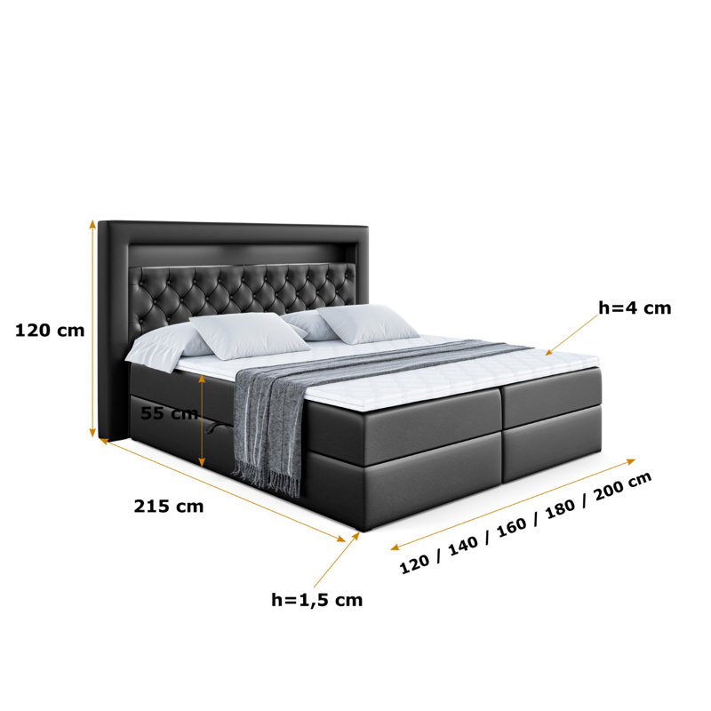 Bed, 160cm W x 200cm L, Black