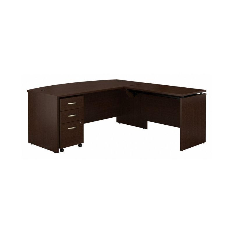 Series C 72W x 36D 3 Position Bow Front Sit to Stand L Shaped Desk with Mobile File Cabinet - Reversible