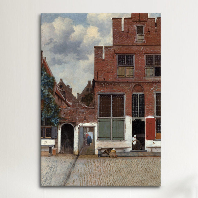 Reproduction d'art sur toile tendue, "Street in Delft" par Johannes Vermeer, H 40 po x l 26 po x P 1,5 po, Pas de tapis