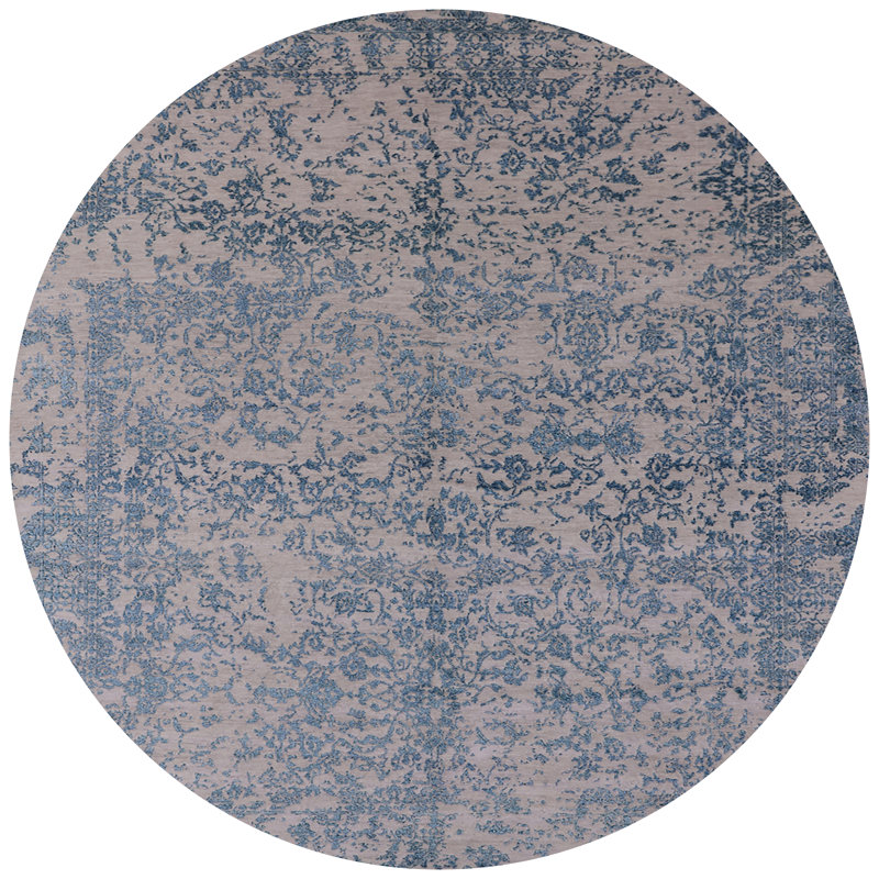 Tapis bleu / brun à motif oriental Bossonia, Rond 8 pi