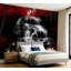Papier peint adhésif noir et blanc avec cascade de bois et feuilles de forêt-133476697