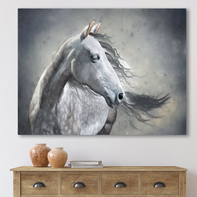 Portrait monochrome d'un cheval sauvage - peinture sur toile