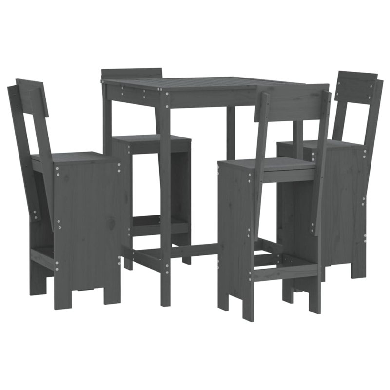 Auniya Brayden Studio Bar Set with Wood Frame and Solid Wood Outer Material, Grey