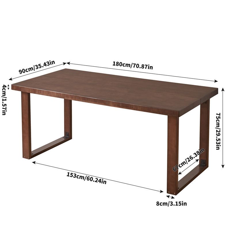 71 Inch Mid-Century Modern Solid Wood Dining Table, Rectangular Kitchen Table, Walnut