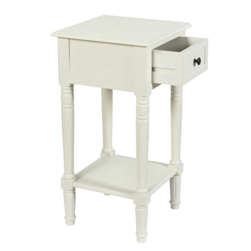 Table d'appoint avec tiroir Elboa Collection, Blanc antique