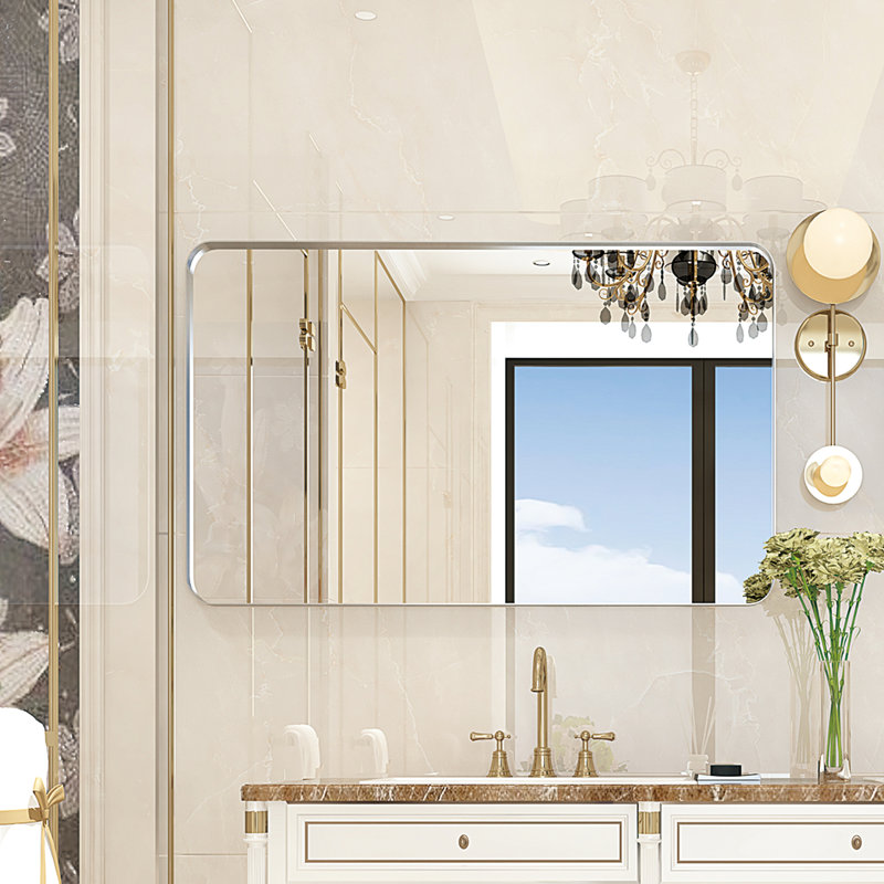 Miroir de salle de bain 40 po x 30 po avec cadre argenté - Matériau, reflet transparent, fabrication, montage simple - cadre moderne, style classique et rouille