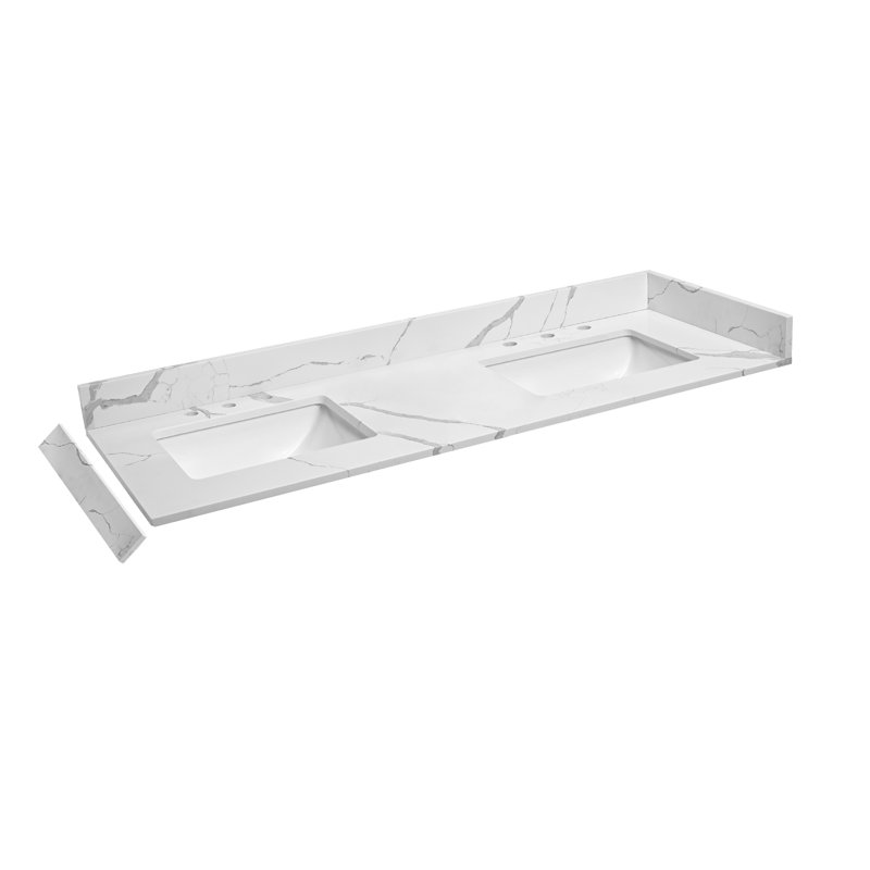 Dessus de meuble-lavabo de 60 pouces avec comptoir double lavabo rectangulaire en céramique et éclaboussures latérales