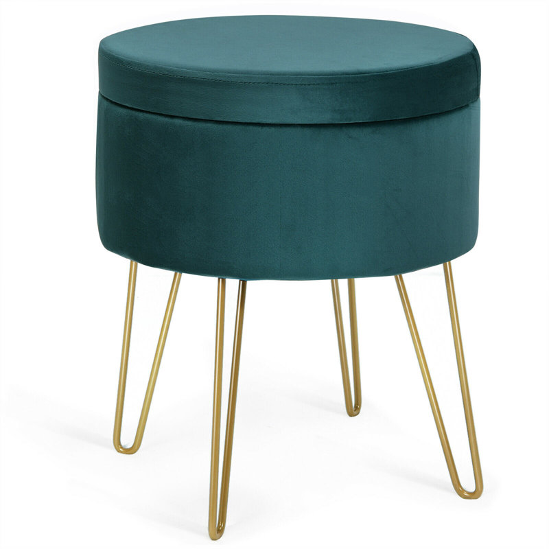 Repose-pieds de rangement rond 15 po Celecia, Velours vert foncé