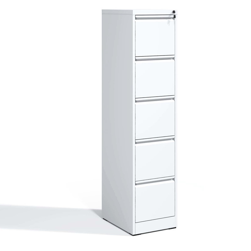 Metal Office/Home File Cabinet With Lock, 5 Drawers, Steel Construction, Tilt, Full Extension Drawers For Convenient Retrieval Modern Vertical Lockable Use, Steel, Smooth Files