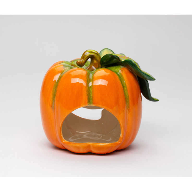 Porte-bougie chauffe-plat en céramique en forme de citrouille orange - 10,8 cm (4 1/4 po) de hauteur