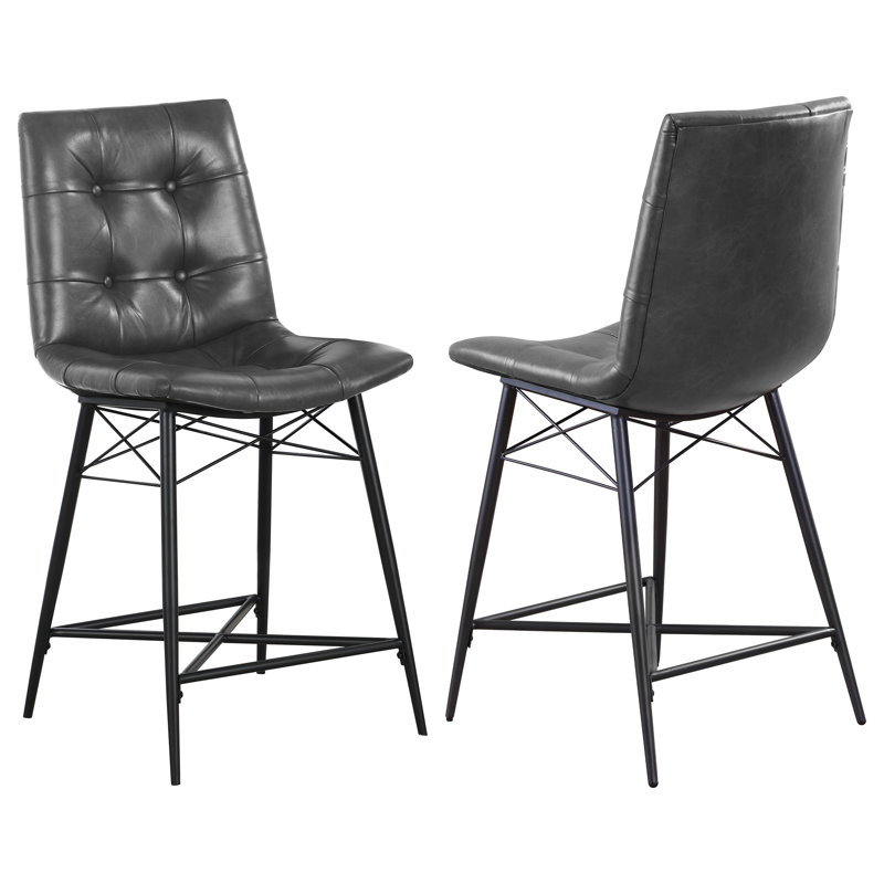 Upholstered Counter Stool with Metal Frame, Charcoal