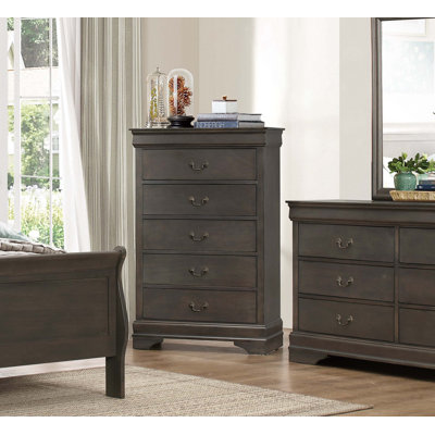 Donte Traditional Design Solid Wood Storage Accent Chest with 5 Drawers and Antique Drop Handles
