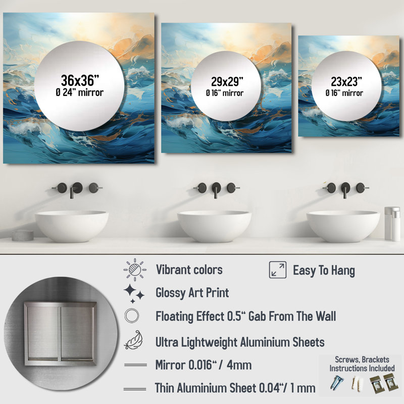 Deayra - Miroir tempête carré pour décoration murale, 29 po x 29 po