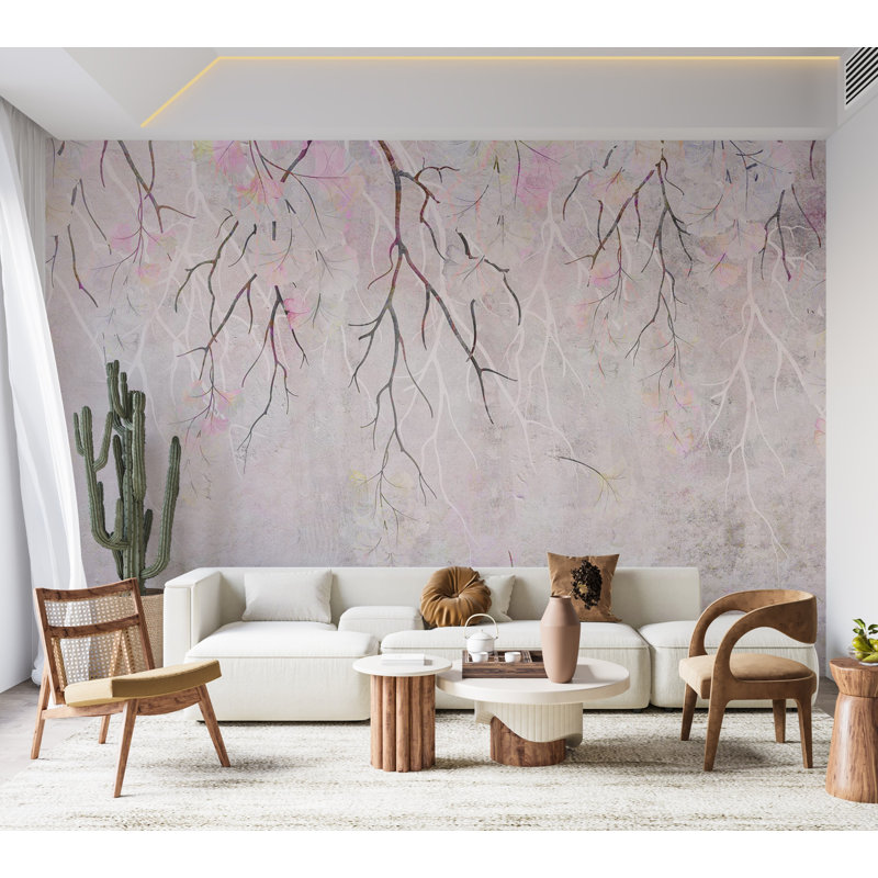 Adhésif mural floral pelez et collez - rose amusant, L 115 po x L 82 po