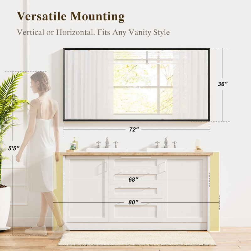 Miroir de salle de bain, Noir, 36''×72''