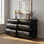 Commode moderne à 6 tiroirs avec poignée sans poignée, large commode de rangement noire pour la chambre à coucher, le salon ou le vestibule