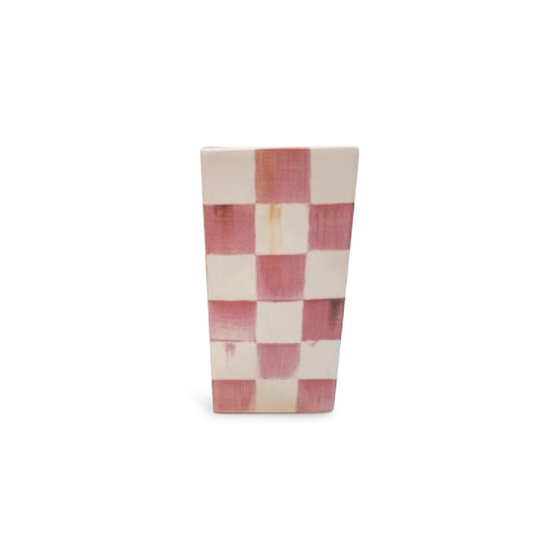 Courtly Check Small Pillar Vase, Pink/White