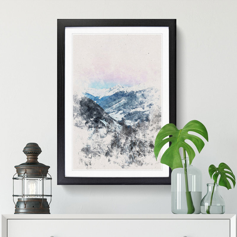 Pink Sky over the Mountains in Italy - Picture Frame Painting Print, Black Framed, 63cm H x 45cm W x 2cm D