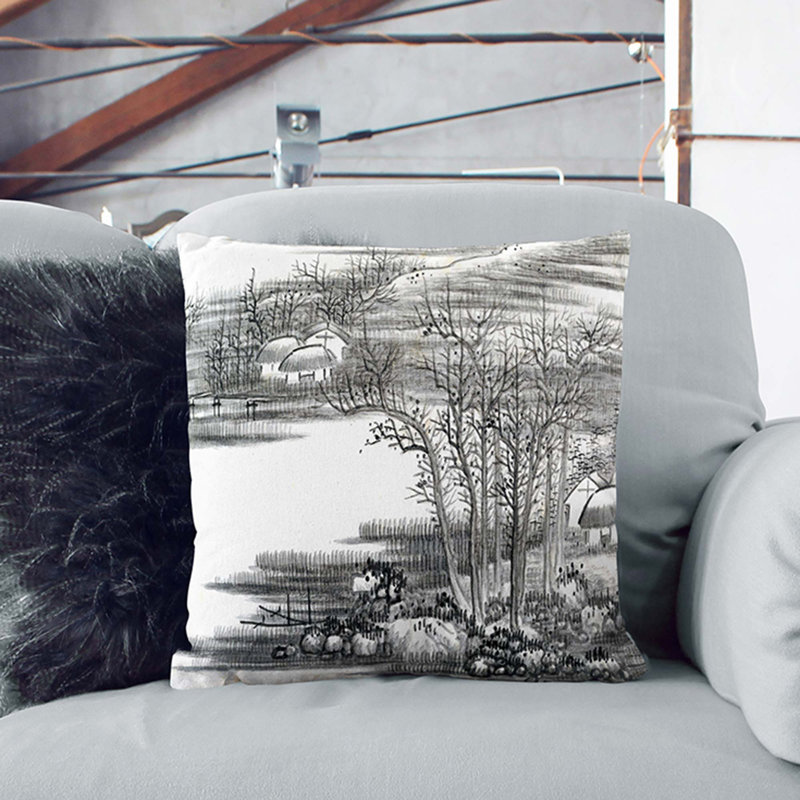 Floral Square Throw Cushion, 55cm H x 55cm W x 20cm D, Black