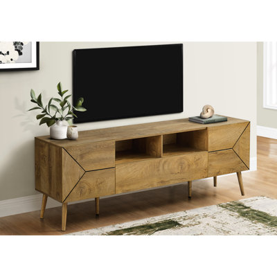 Meuble télé 72 po, stratifié noyer, console de rangement de style Mid-Century, 72 po, fente pour gestion des câbles