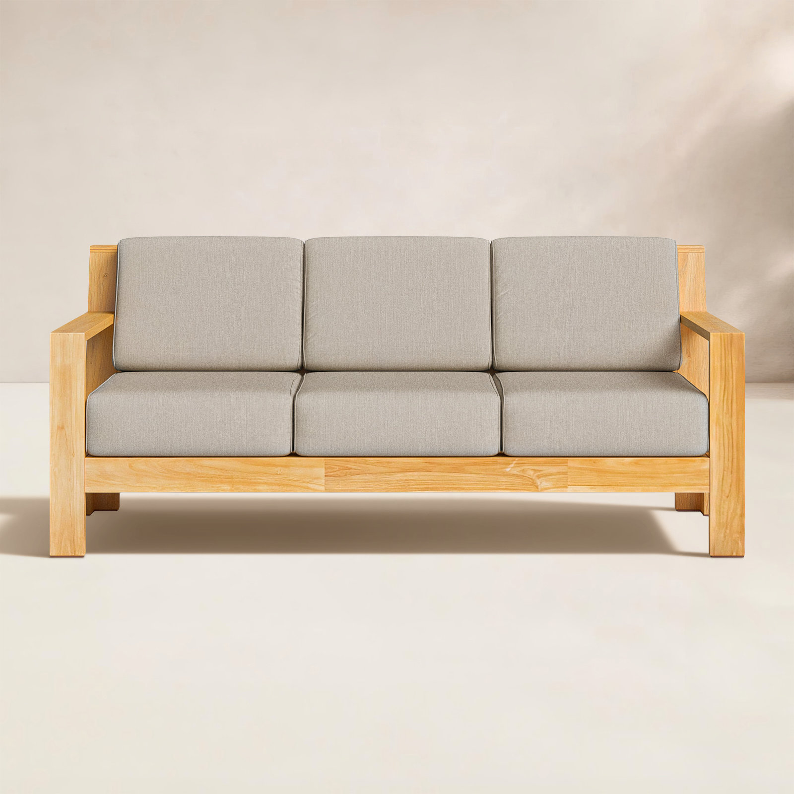 Chaney 78.75'' Wide Rectangle Teak Patio Sofa with Sunbrella® Cushions, Cast Shale Sunbrella®