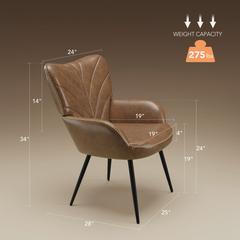 Modren Upholstered Dining Side Chair with Metal Legs, Brown