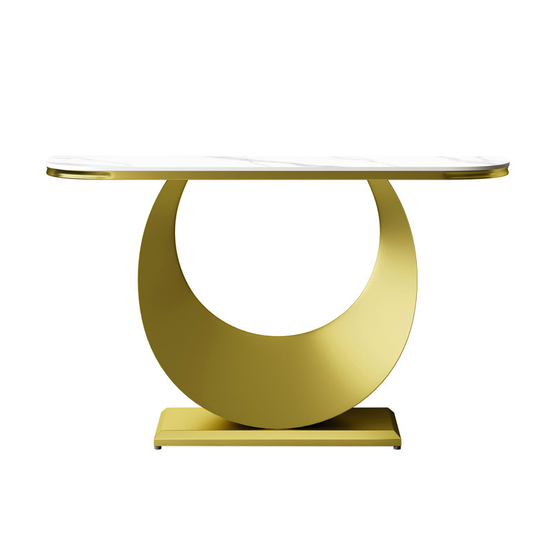Half-Console Table With Faux Marble Top & Gold Metal Base, Long Narrow Entryway Table For Hallway (120Cm/47In), Sofa Table & Accent Furniture For Foyer, Living Room, Bedroom In White & Gold