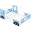 Lit bleu en forme de voiture pleine grandeur avec roulettes - Fabrication en pin et portes de style voiture Fenêtres pour intérêt Rails à lattes prêts pour le matelas Assemblage simple requis Classic In Made Caractéristiques supplémentaires Allure-35167555-35167553