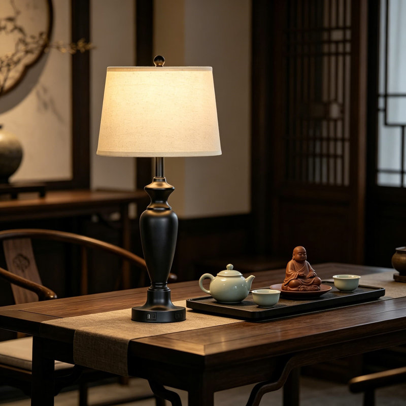 Ensemble de 2 lampes de table modernes avec ports de charge USB et prise de courant, lampe de table de chevet à commande tactile à intensité variable à 3 voies pour la chambre à coucher et le salon, comprend des ampoules DEL