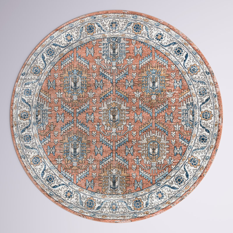 Tapis oriental pêche / gris / bleu Weingartner, Rond 12 pi