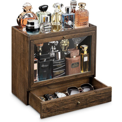 Présentoirs à parfum en bois, organisateur de parfum pour hommes, organisateur de parfum grande capacité avec tiroir, brun clair