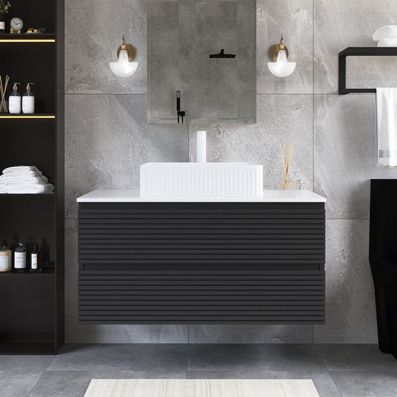 36 po W Meuble-lavabo mural simple gris avec lavabo