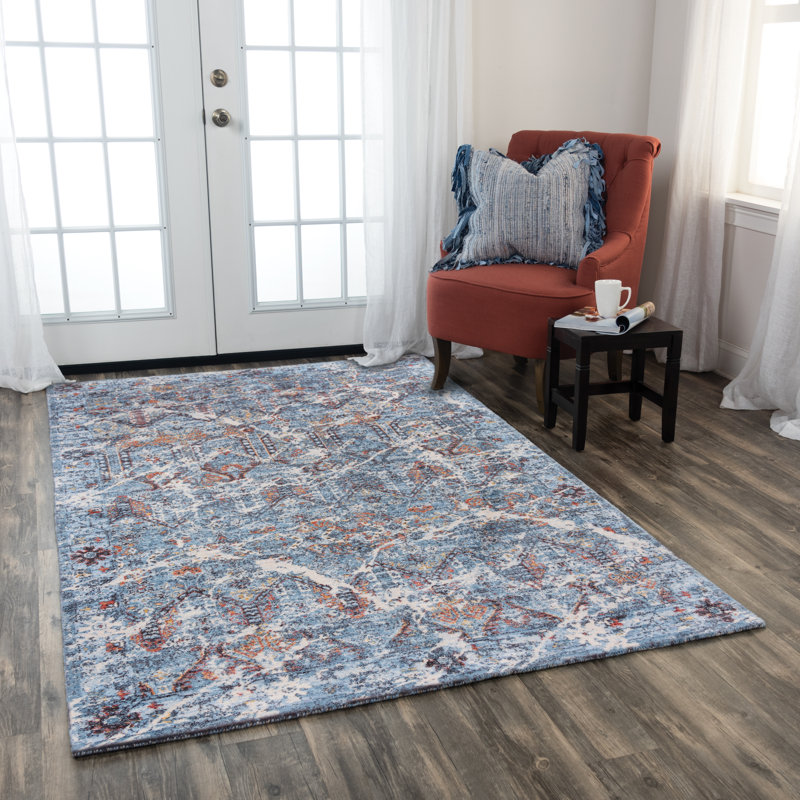 Tapis bleu / beige en laine Maratea, Rectangle 8 pi x 10 pi