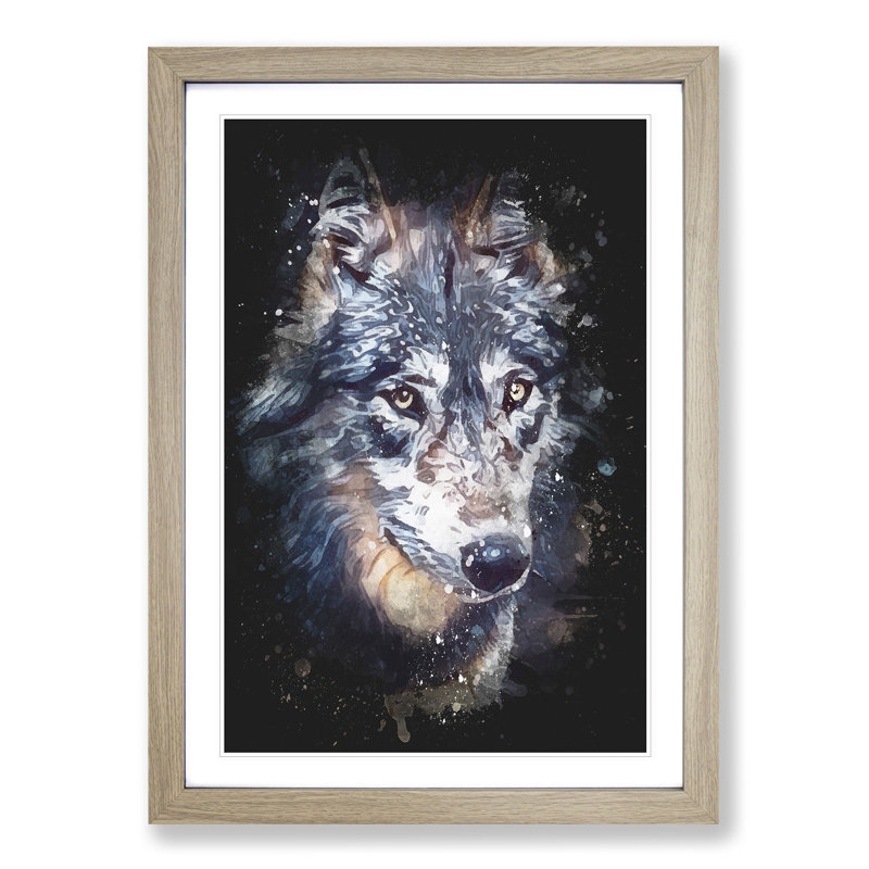 The Eyes of a Wolf - Picture Frame Painting Print on MDF, 63cm H x 45cm W x 2cm D, Oak Framed