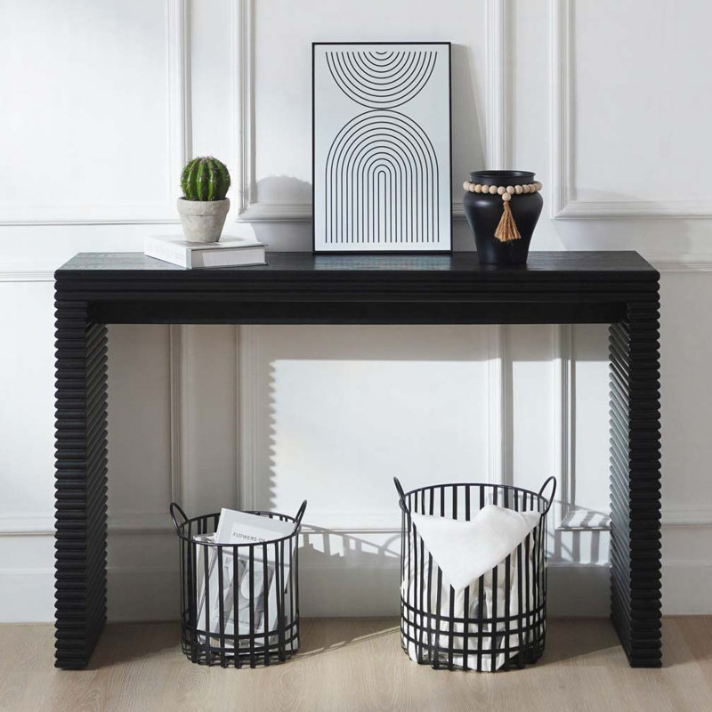 Console Table with Ribbed Design,Wood Console Table