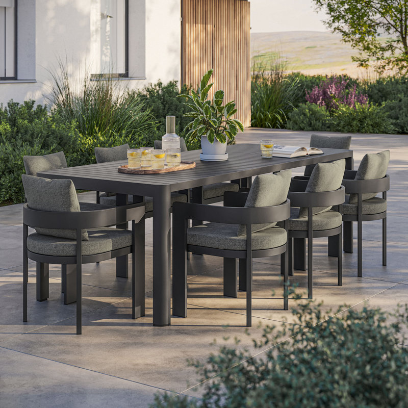 Tahoe 9-Piece Outdoor Patio Aluminum Dining Set With Extendable Table, Charcoal