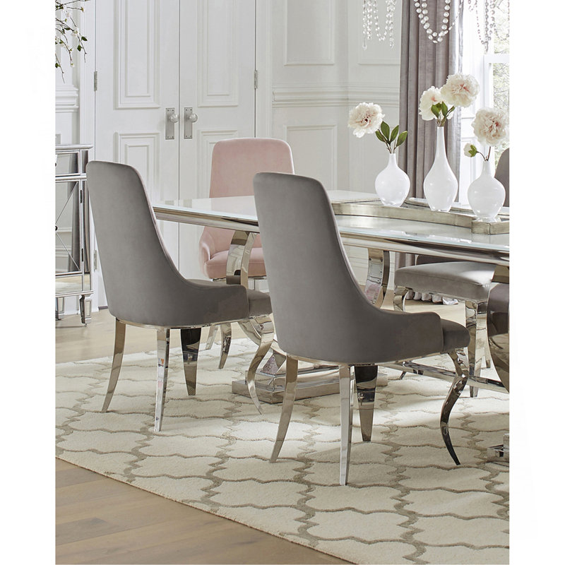 Ensemble de 2 chaises d'appoint rembourrées en velours, gris et chrome