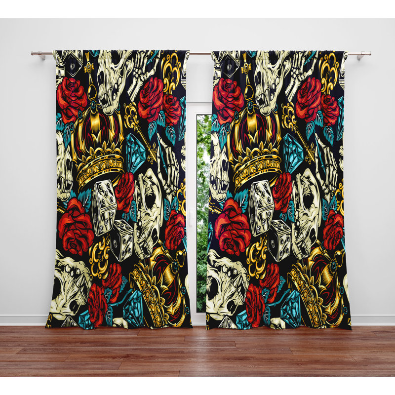 Paire de rideaux à motif floral Kings Kingss, Diamond and Roses Skull, L 40 po x L 52 po