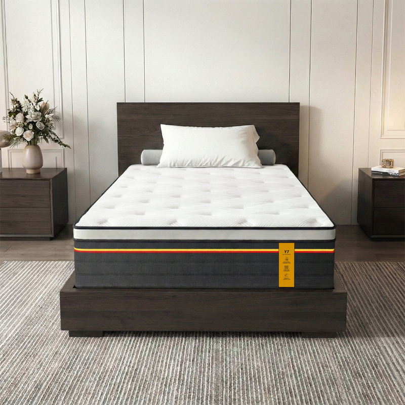 Twin Mattress 12 Inch Hybrid Mattress In-A-Box With Pocketed Coils & Cooling Gel Foam,Easy Setup,Pressure Relief & Motion Isolation, Certipur-US Certified
