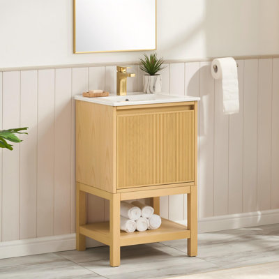20" Solid Wood Freestanding Bathroom Vanity With Integrated Ceramic Sink, Adjustable Shelf, Pre-Assembled Small Space Vanity