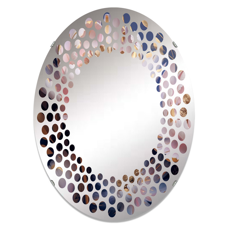 Pivoine rose art déco sur bleu - Miroir mural à pois MIR105703 O, L 24 po x H 36 po