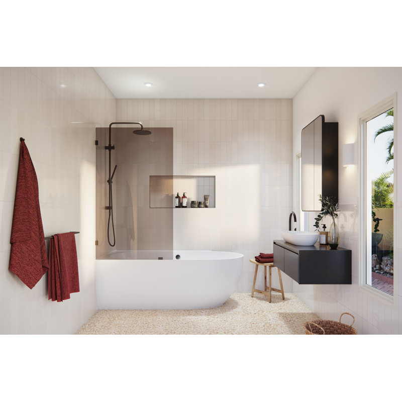 Ursa 34 in. x 58.25 in. Frameless Bronze Tinted Single Fixed Bath Panel, Oil Rubbed Bronze