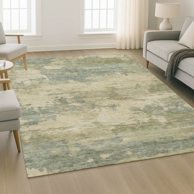 Premium Machine Washable Mayfield AMF2075 Abstract Rug, Seafoam, 10' x 14'